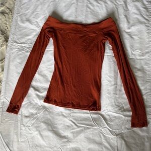 Hollister Off-the-Shoulder Long Sleeve Top in Rust Orange
